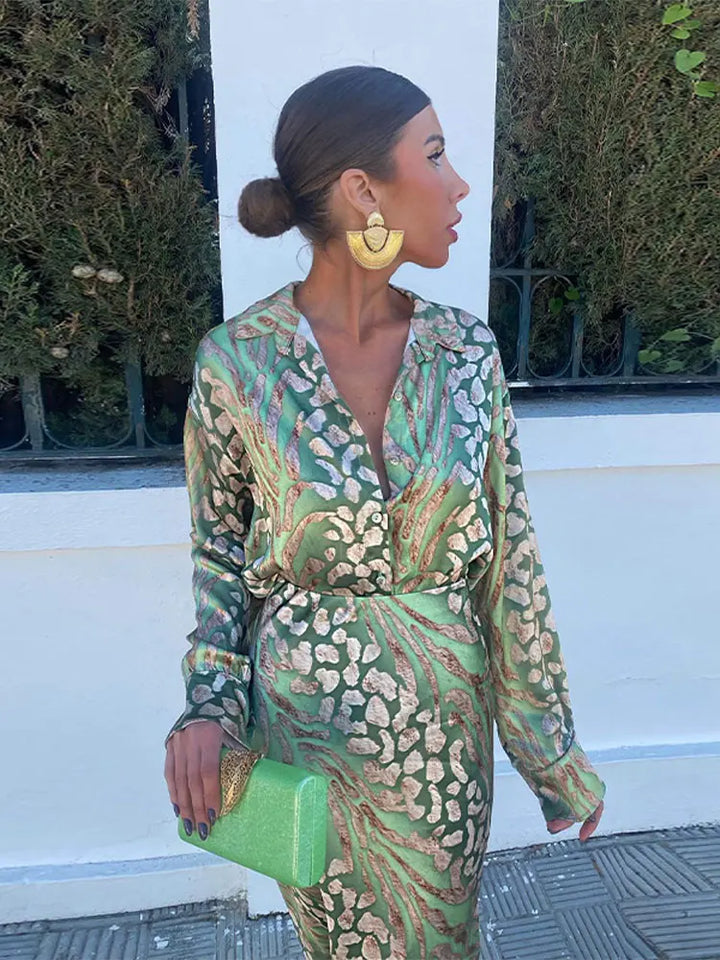 Celeste | Satin Print Button Dress