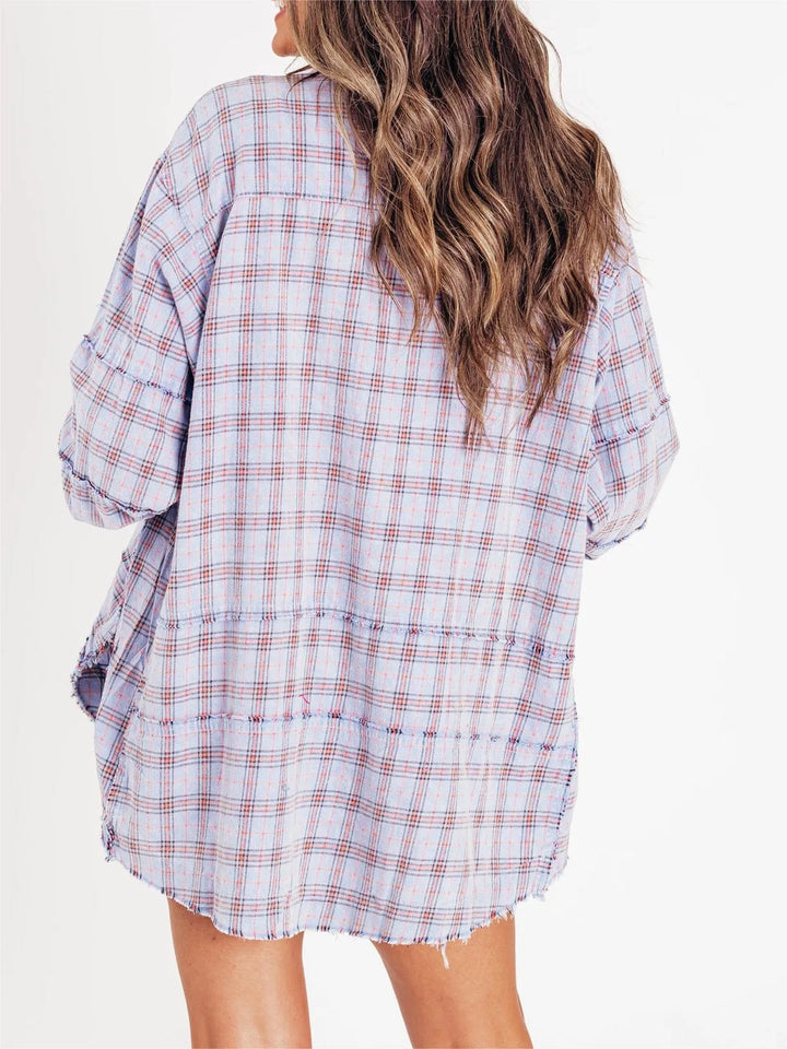 WOMEN'S RAW EDGE OVERSIZED SHIRT JACKET WITH POCKETS