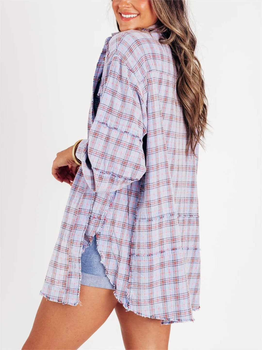 WOMEN'S RAW EDGE OVERSIZED SHIRT JACKET WITH POCKETS