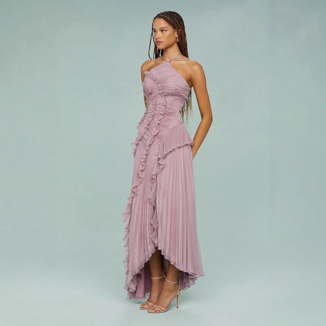 Isoria | Pleated Halter Evening Dress