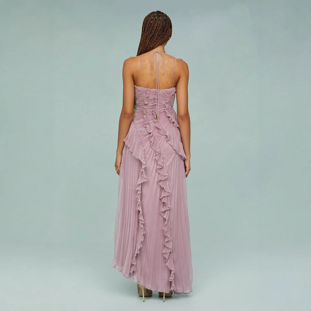 Isoria | Pleated Halter Evening Dress