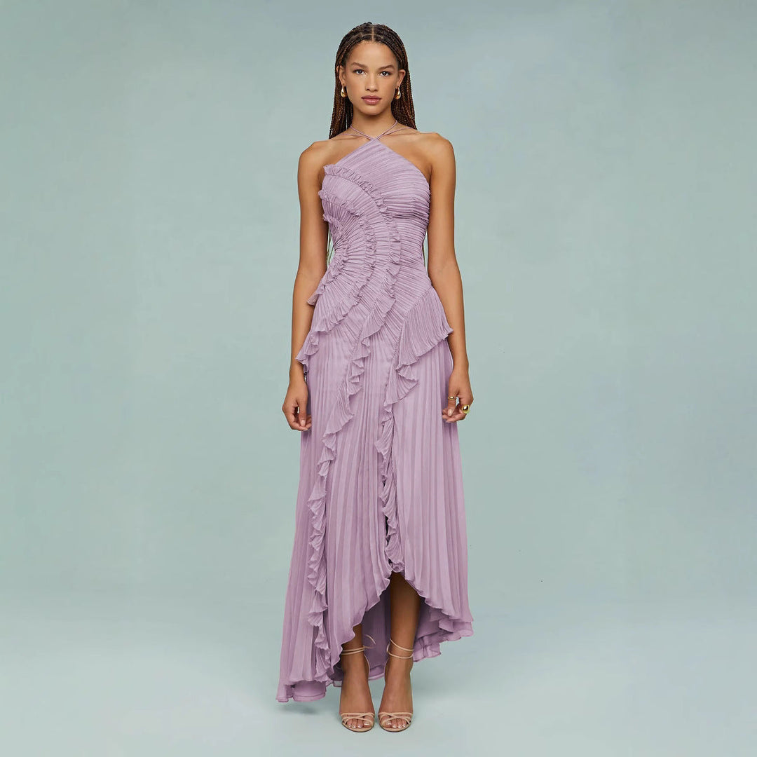 Isoria | Pleated Halter Evening Dress
