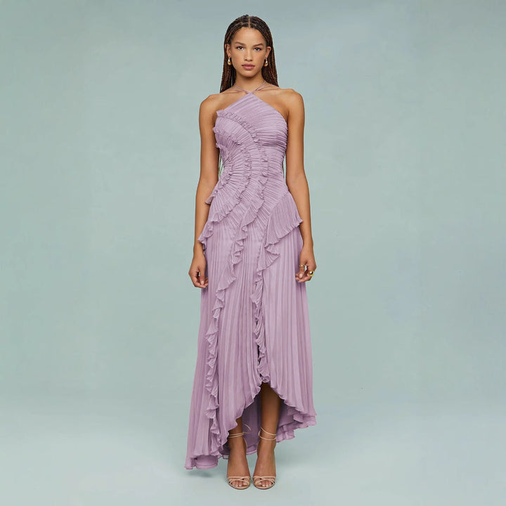Isoria | Pleated Halter Evening Dress