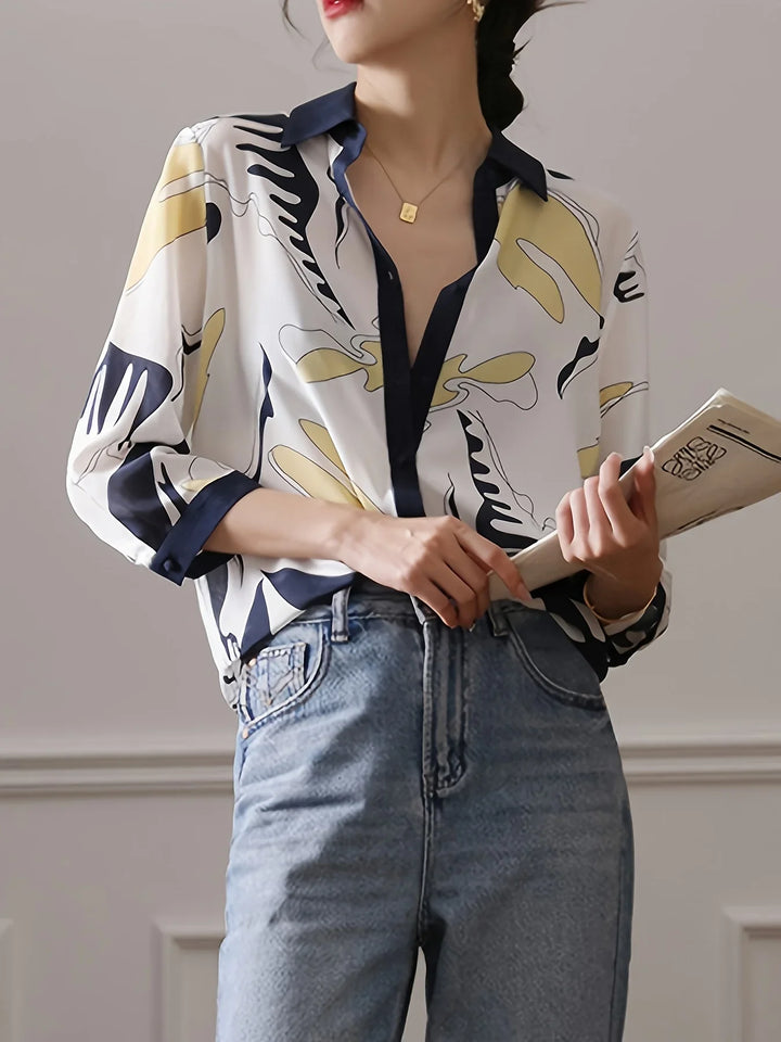 Nerine | Abstract Print Button Blouse