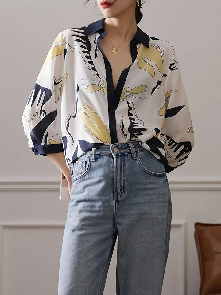 Nerine | Abstract Print Button Blouse