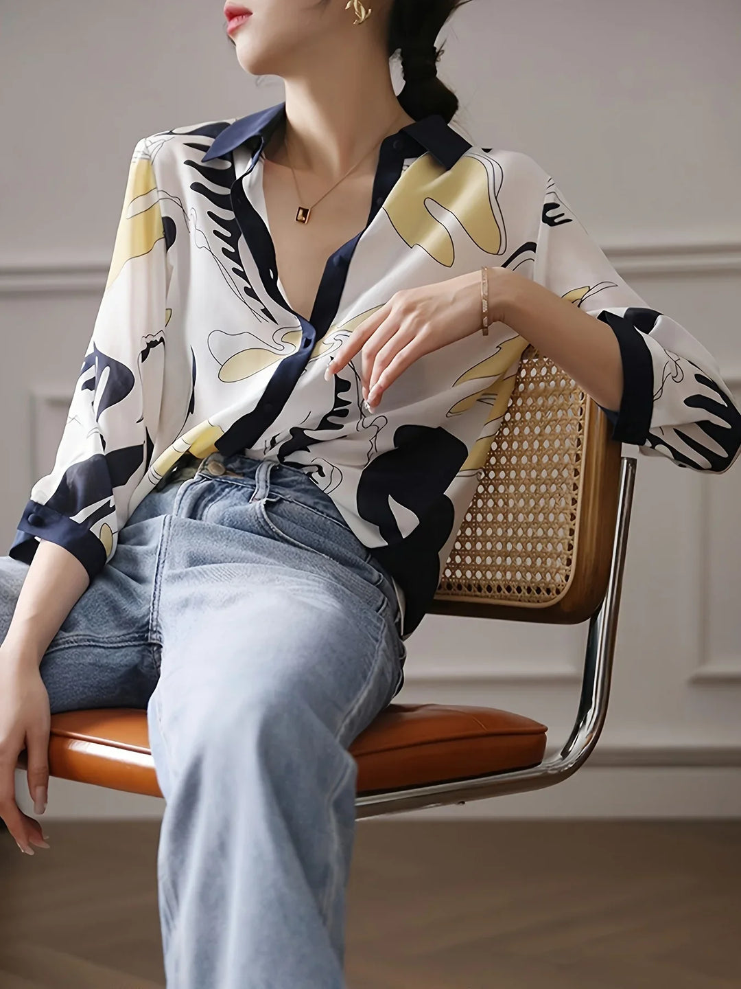Nerine | Abstract Print Button Blouse