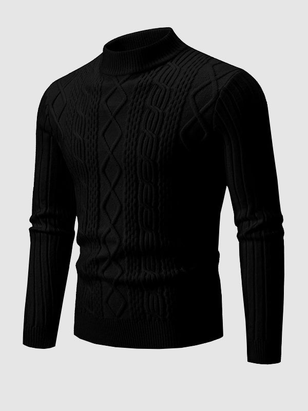 Men's Solid Color Geometric Slim Stand Collar Sweater