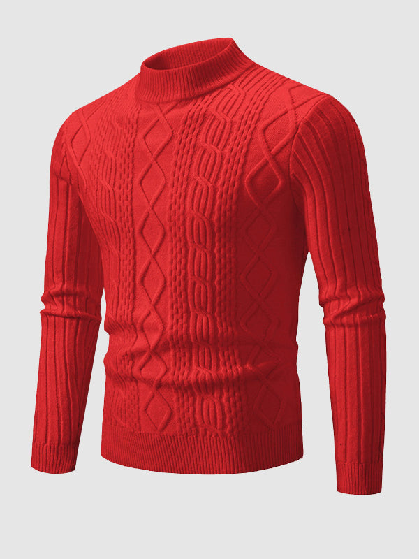 Men's Solid Color Geometric Slim Stand Collar Sweater