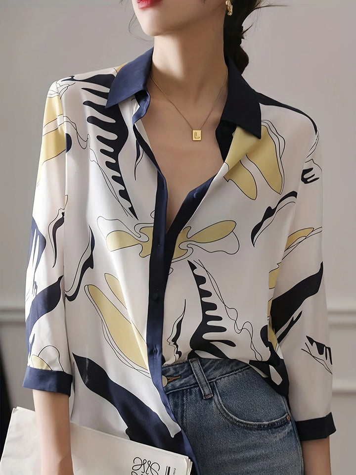 Nerine | Abstract Print Button Blouse
