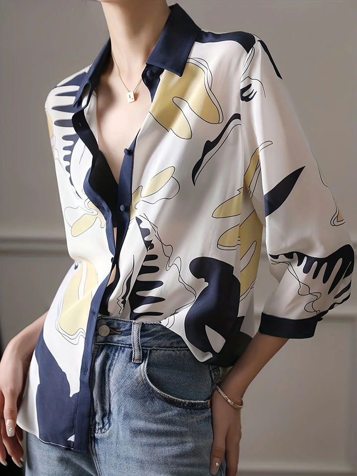 Nerine | Abstract Print Button Blouse