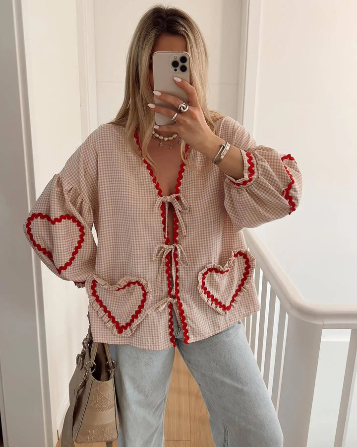 Amara | Playful Heart Accent Blouse