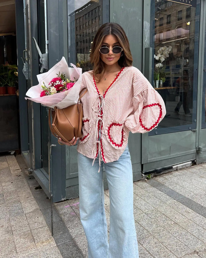 Amara | Playful Heart Accent Blouse