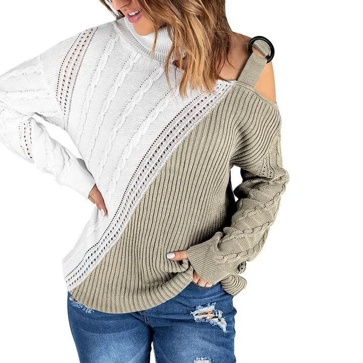 Off Shoulder Buckle Knitted Sweater