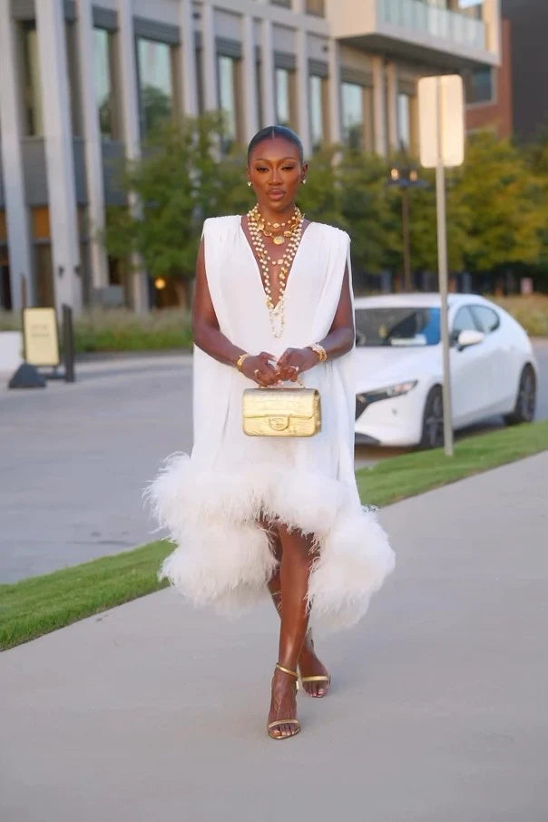 Amara | Feather Trim Evening Dress