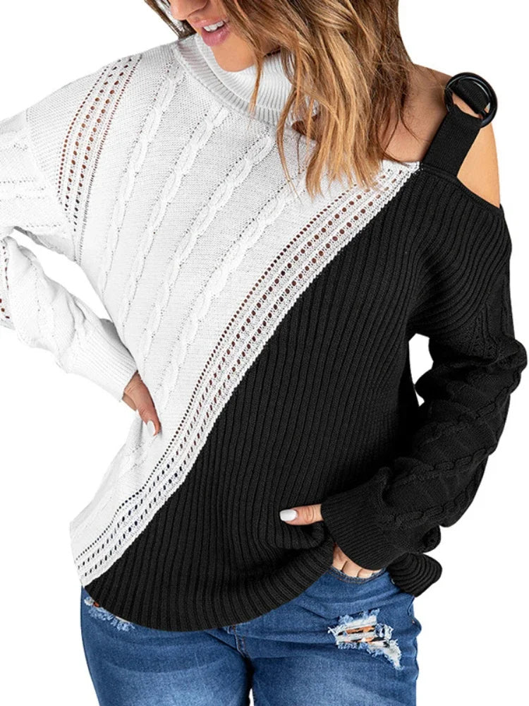 Off Shoulder Buckle Knitted Sweater