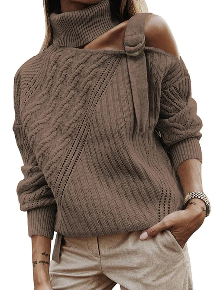 Off Shoulder Buckle Knitted Sweater