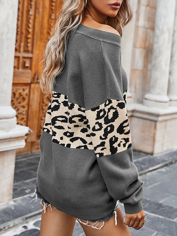 Adira Leopard V-Neck Pullover Sweater