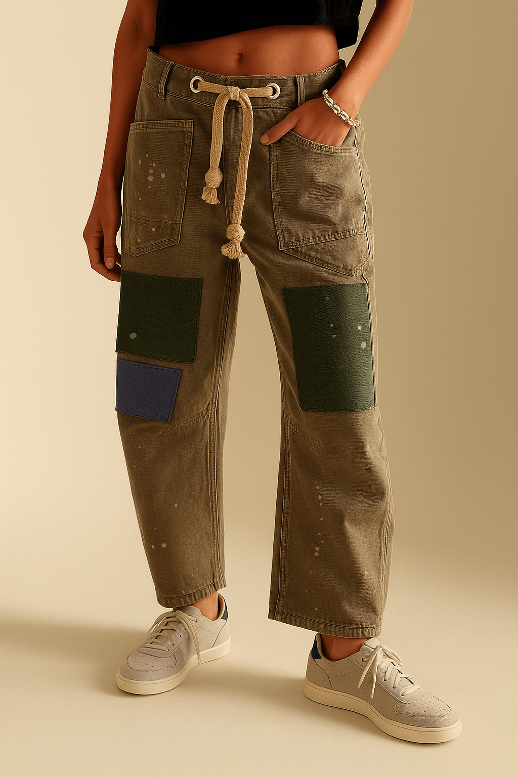Daria | Vintage Patchwork Drawstring Cargo Pants - Pants - MOOD Melbourne