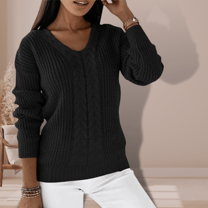 Ellah - Cable sweater with V - neckline - MOOD Melbourne