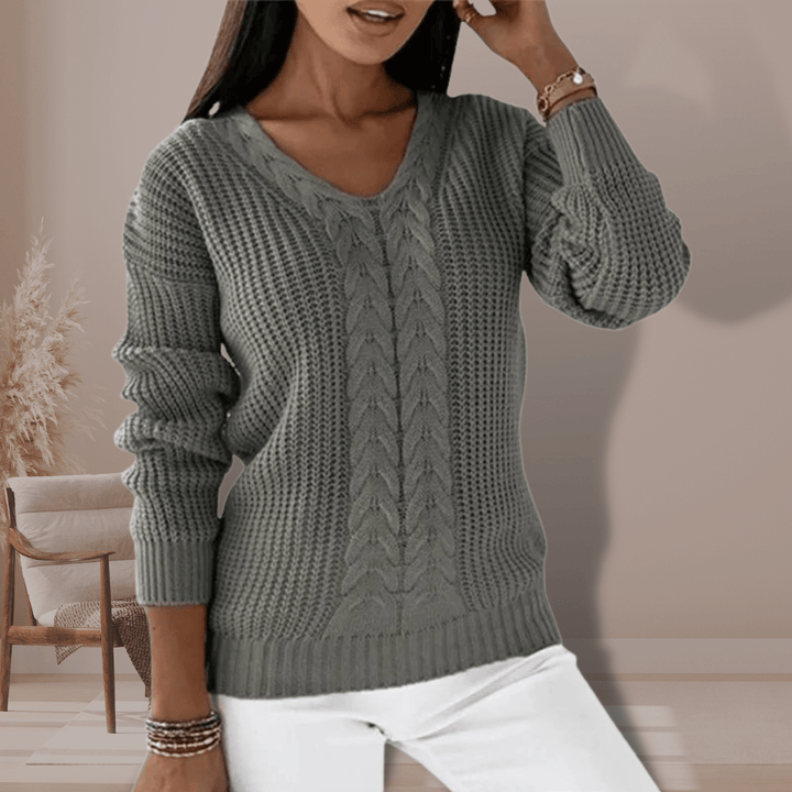 Ellah - Cable sweater with V - neckline - MOOD Melbourne