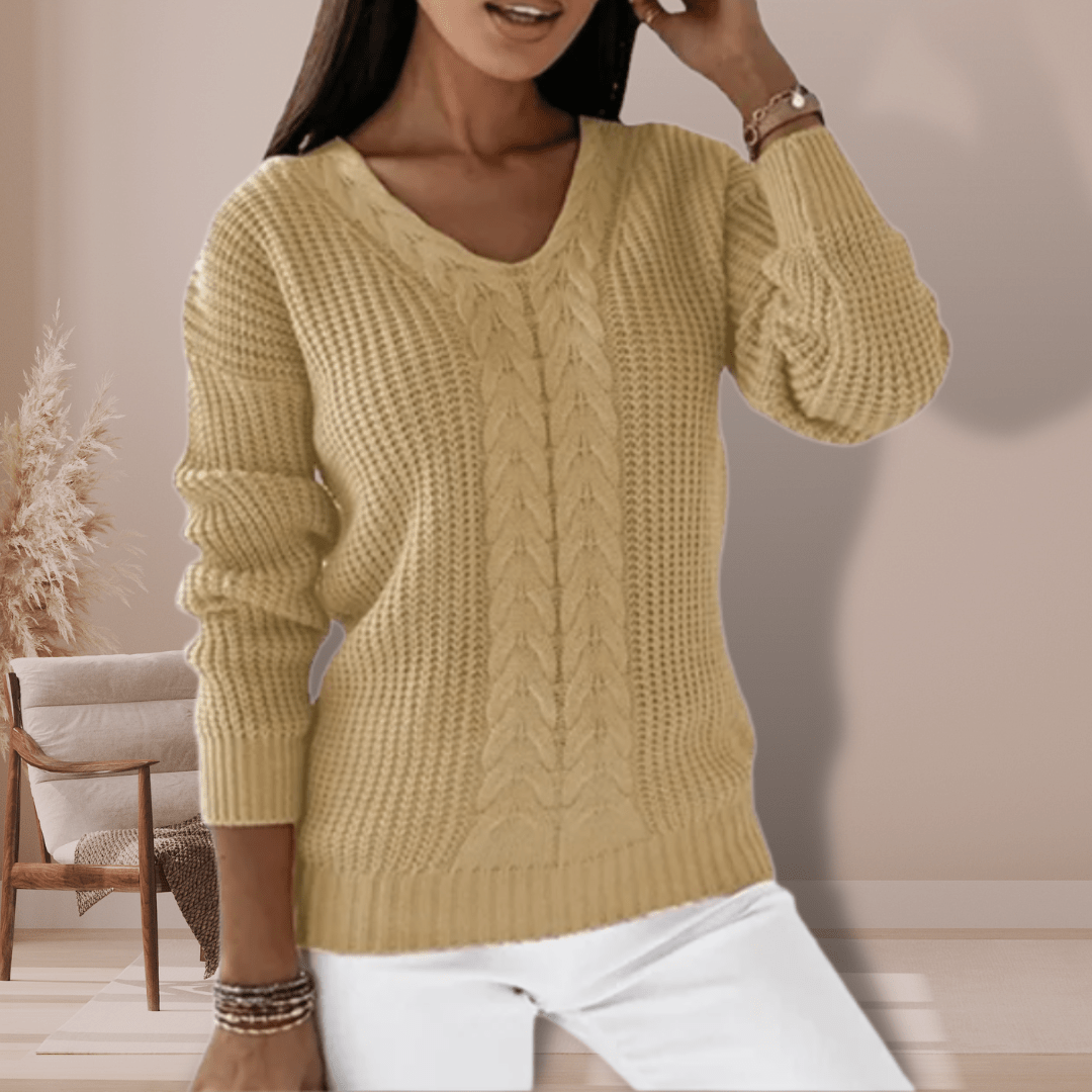 Ellah - Cable sweater with V - neckline - MOOD Melbourne