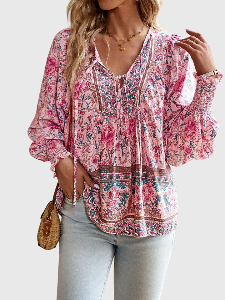Elara | Floral Boho Peasant Blouse