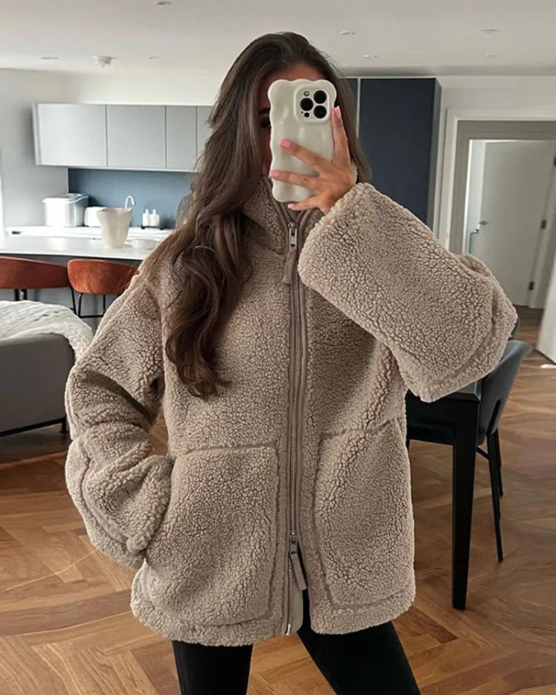 Freya | Oversized Teddy Zip Jacket - Jackets - MOOD Melbourne