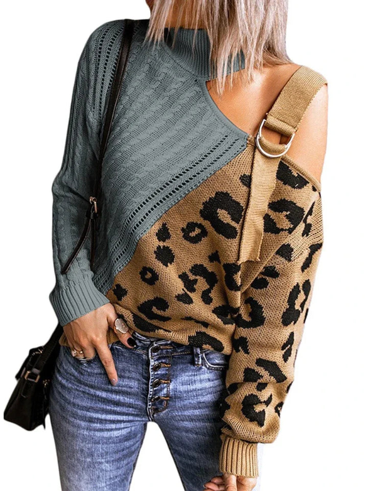 Off Shoulder Buckle Knitted Sweater