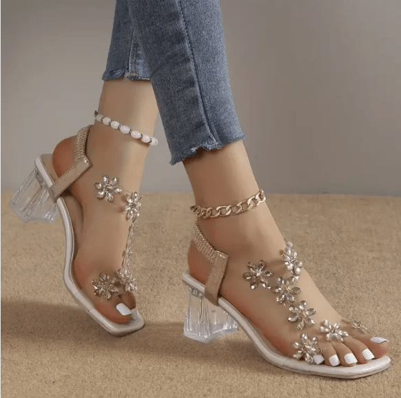 ISLA - Flower and Rhinestone Heel - Sandals Clearance - MOOD Melbourne