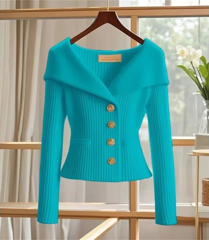 Isolde | Sculpted Off - Shoulder Buttoned Cardigan - MOOD Melbourne