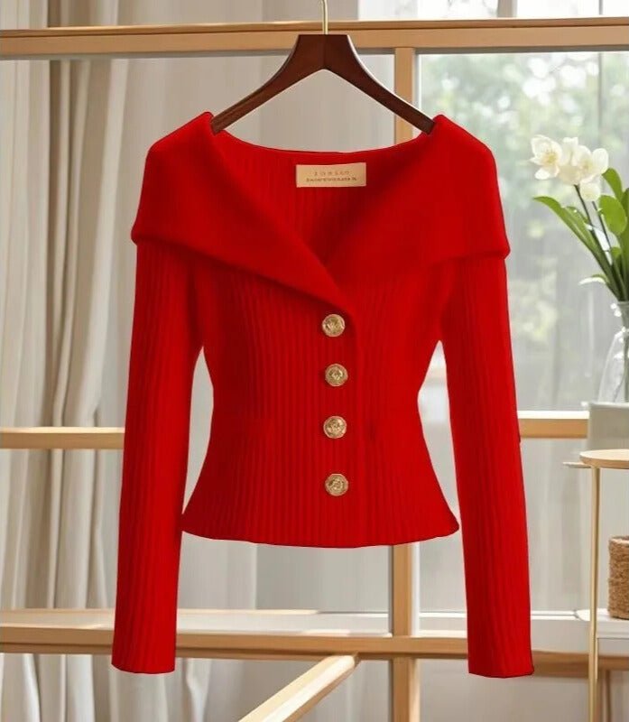 Isolde | Sculpted Off - Shoulder Buttoned Cardigan - MOOD Melbourne