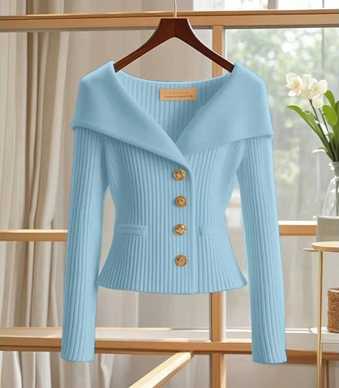 Isolde | Sculpted Off - Shoulder Buttoned Cardigan - MOOD Melbourne