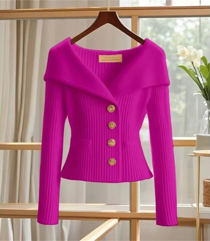 Isolde | Sculpted Off - Shoulder Buttoned Cardigan - MOOD Melbourne