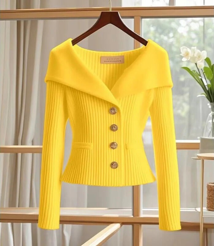 Isolde | Sculpted Off - Shoulder Buttoned Cardigan - MOOD Melbourne