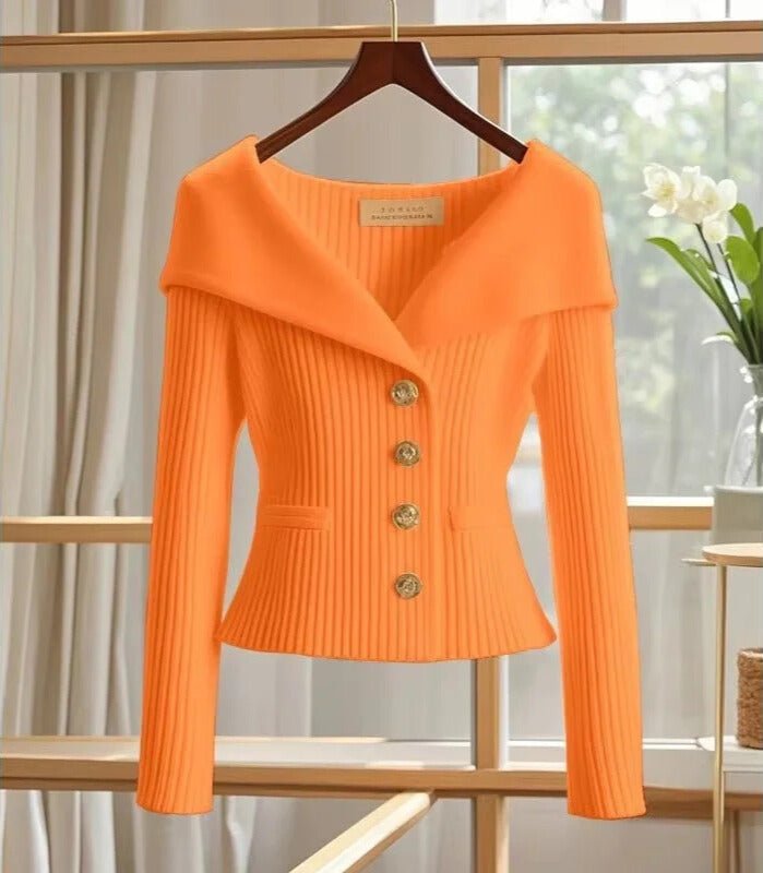 Isolde | Sculpted Off - Shoulder Buttoned Cardigan - MOOD Melbourne