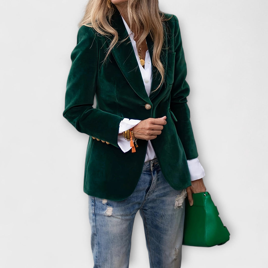 Kalina | Velvet Blazer with Gold Details - Jackets - MOOD Melbourne