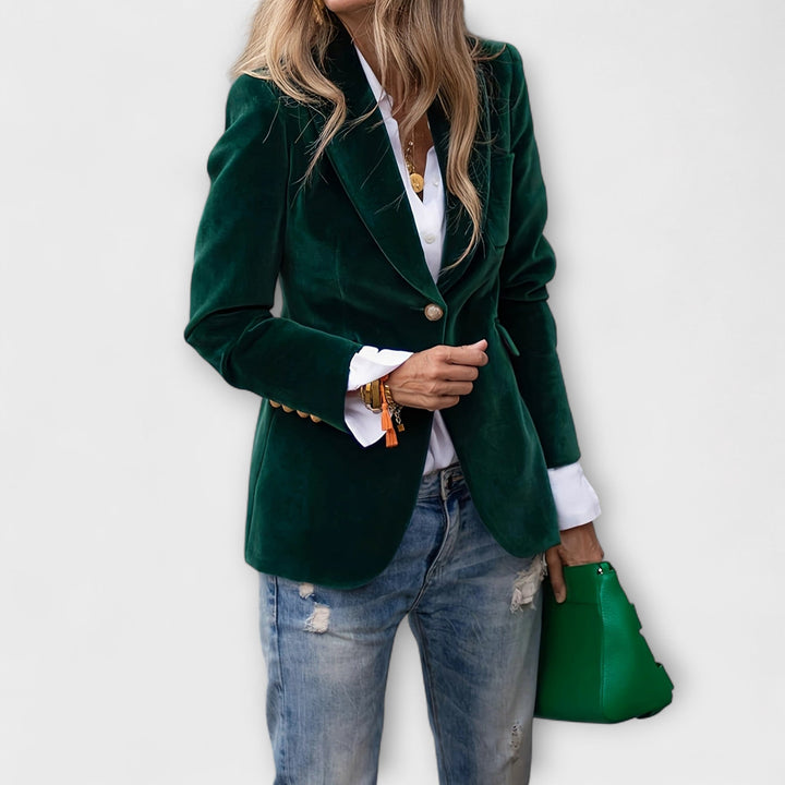 Kalina | Velvet Blazer with Gold Details - Jackets - MOOD Melbourne