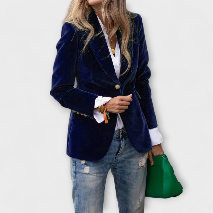 Kalina | Velvet Blazer with Gold Details - Jackets - MOOD Melbourne