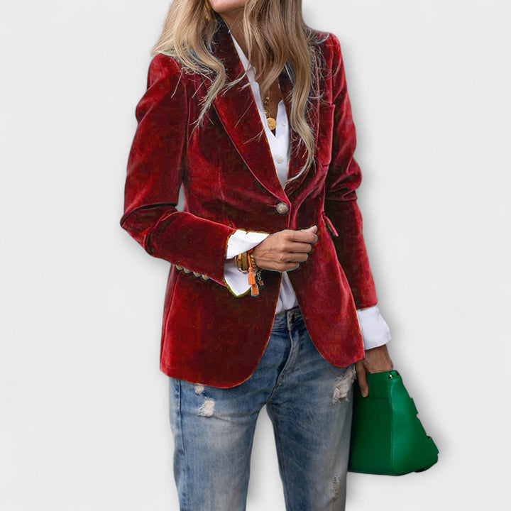 Kalina | Velvet Blazer with Gold Details - Jackets - MOOD Melbourne