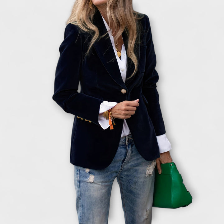 Kalina | Velvet Blazer with Gold Details - Jackets - MOOD Melbourne