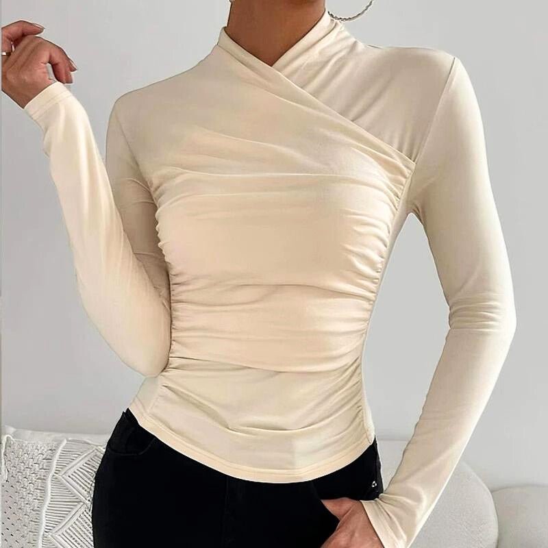 Liana | Elegant Draped Long - Sleeve Top - Tops - MOOD Melbourne