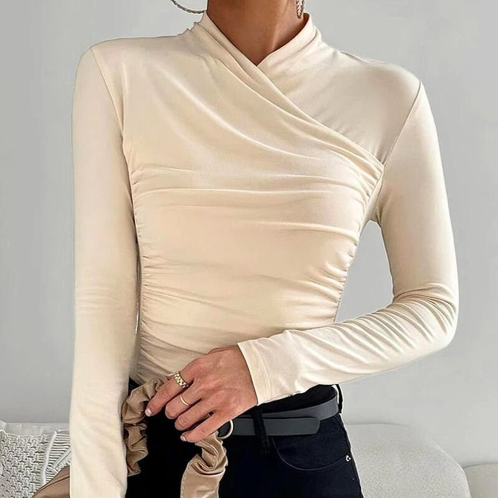 Liana | Elegant Draped Long - Sleeve Top - Tops - MOOD Melbourne