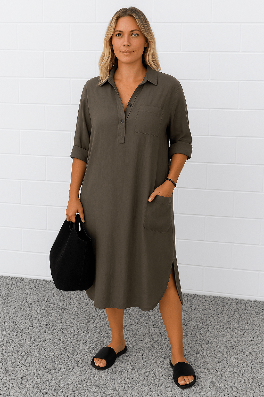 Luna | Half - Button Everyday Tummy Covering Dress - Dresses - MOOD Melbourne