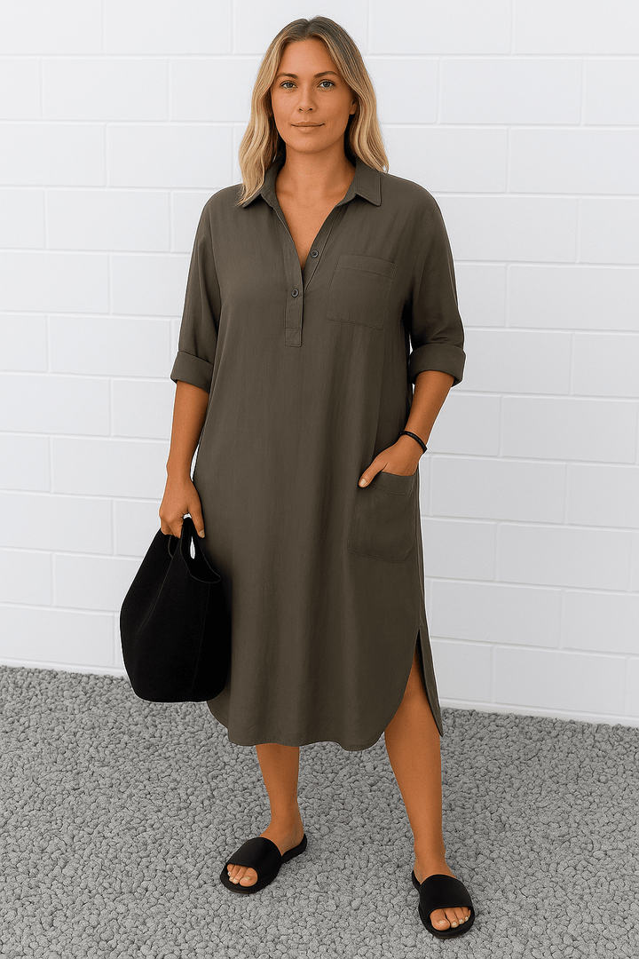 Luna | Half - Button Everyday Tummy Covering Dress - Dresses - MOOD Melbourne