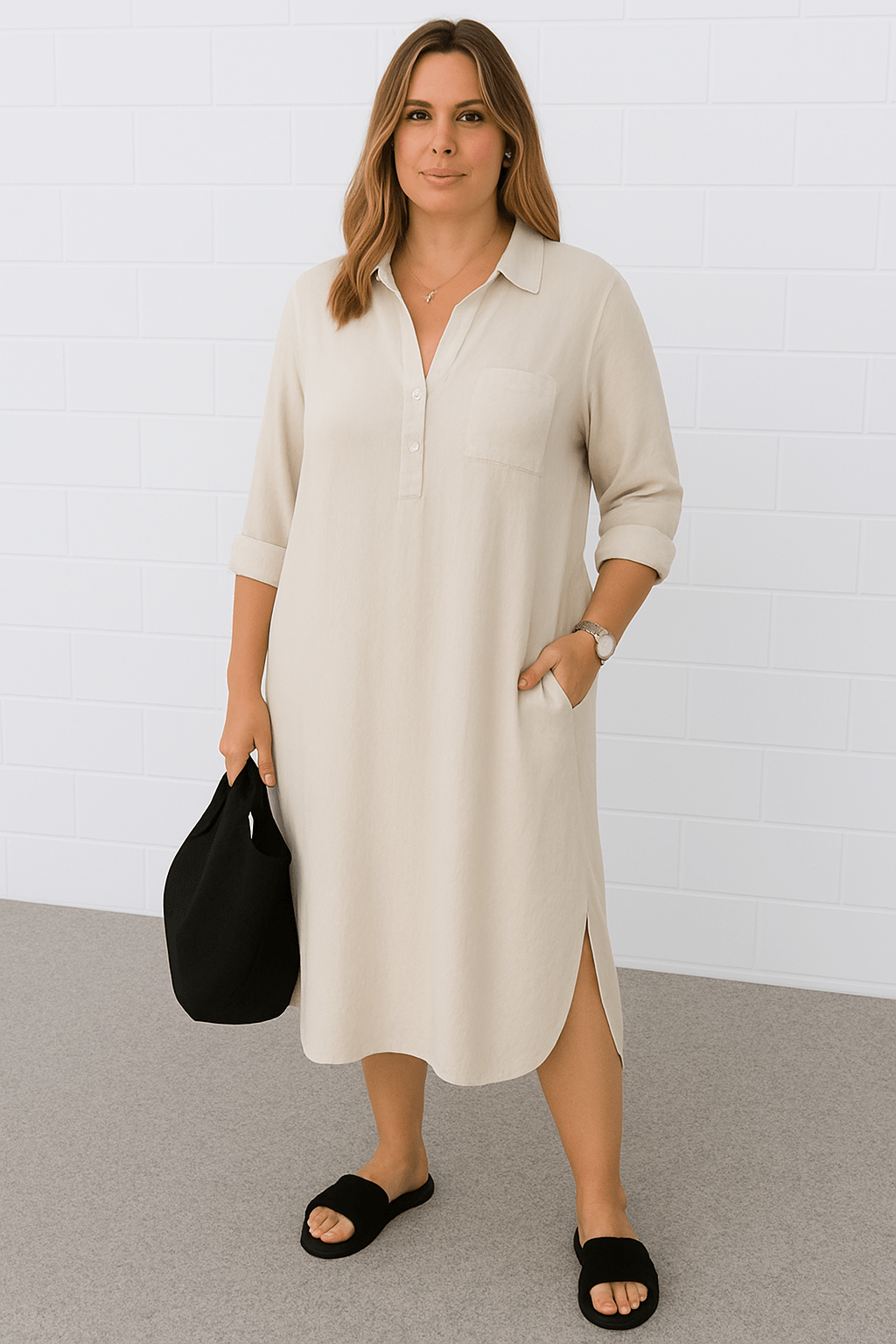 Luna | Half - Button Everyday Tummy Covering Dress - Dresses - MOOD Melbourne