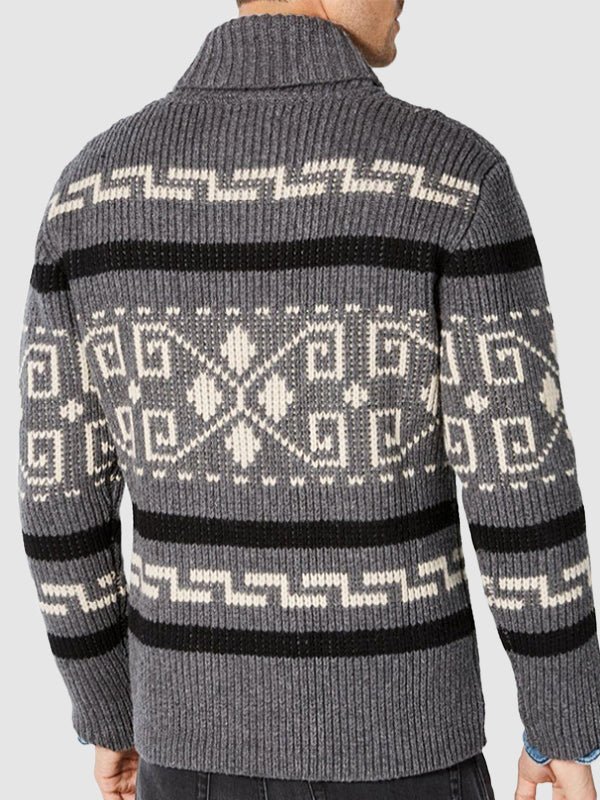 Men's lapel jacquard knitted casual sweater cardigan jacket - SWEATERS - MOOD Melbourne