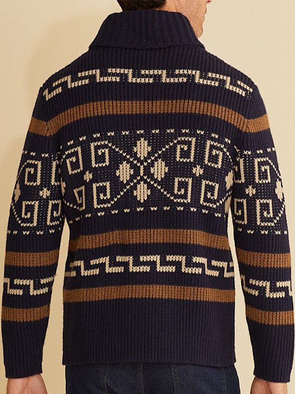 Men's lapel jacquard knitted casual sweater cardigan jacket - SWEATERS - MOOD Melbourne