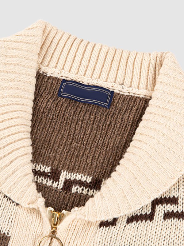 Men's lapel jacquard knitted casual sweater cardigan jacket - SWEATERS - MOOD Melbourne