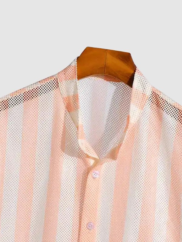 Men's mesh hollow stripe loose casual short - sleeved shirt - SHIRTS - MOOD Melbourne