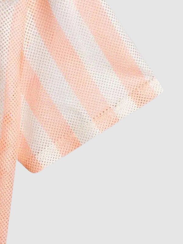 Men's mesh hollow stripe loose casual short - sleeved shirt - SHIRTS - MOOD Melbourne